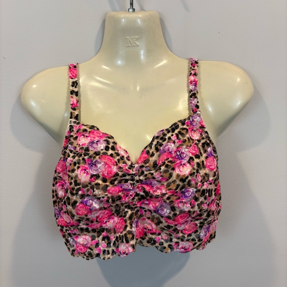 Victoria’s Secret Pink Floral Animal Print Lace Bralette Size Large